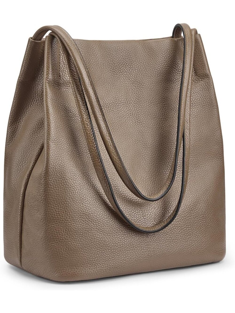 Women's Khaki Soft Genuine Leather Totes Purses with Top Magnetic Snap Closure